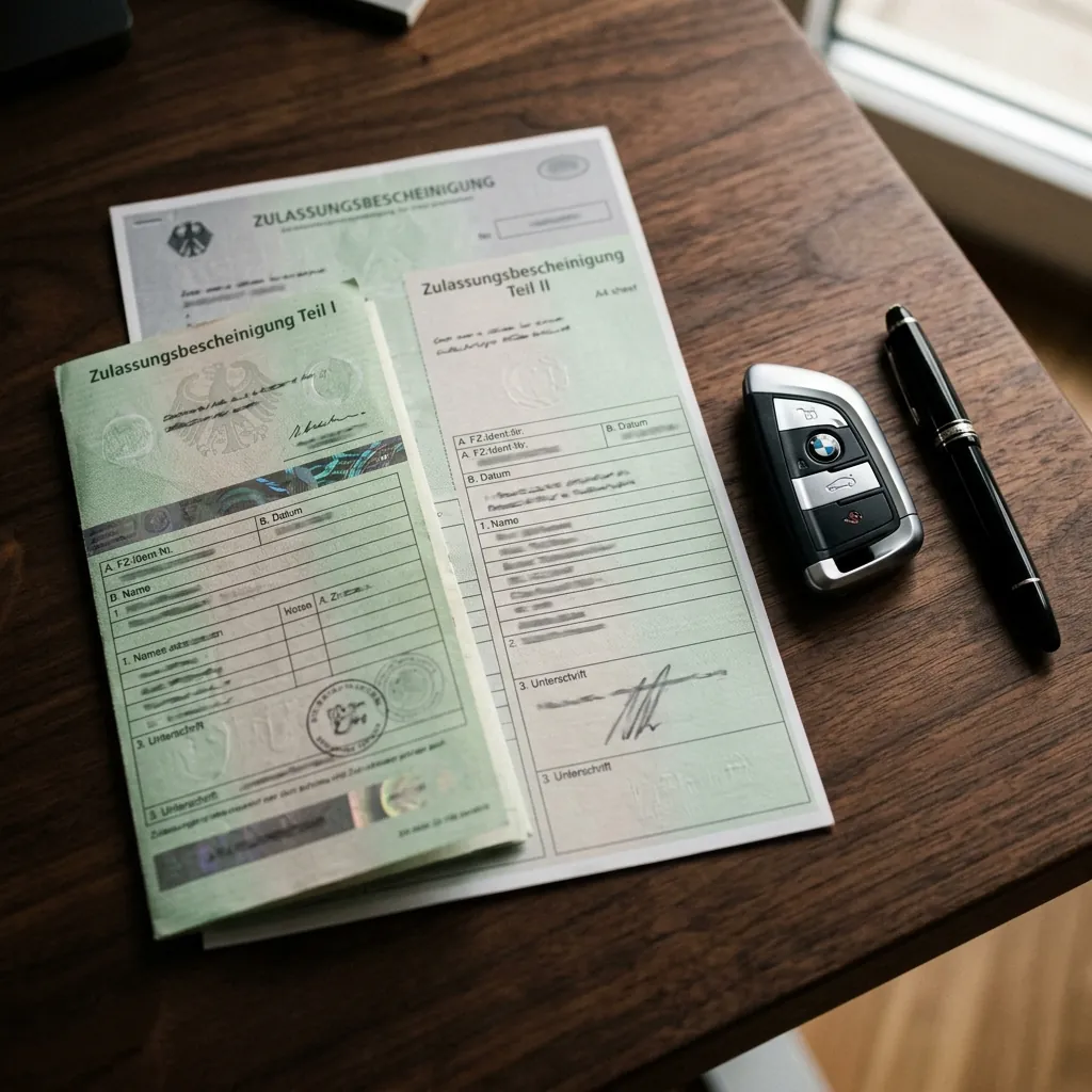 Documentación de coche y llaves sobre un escritorio