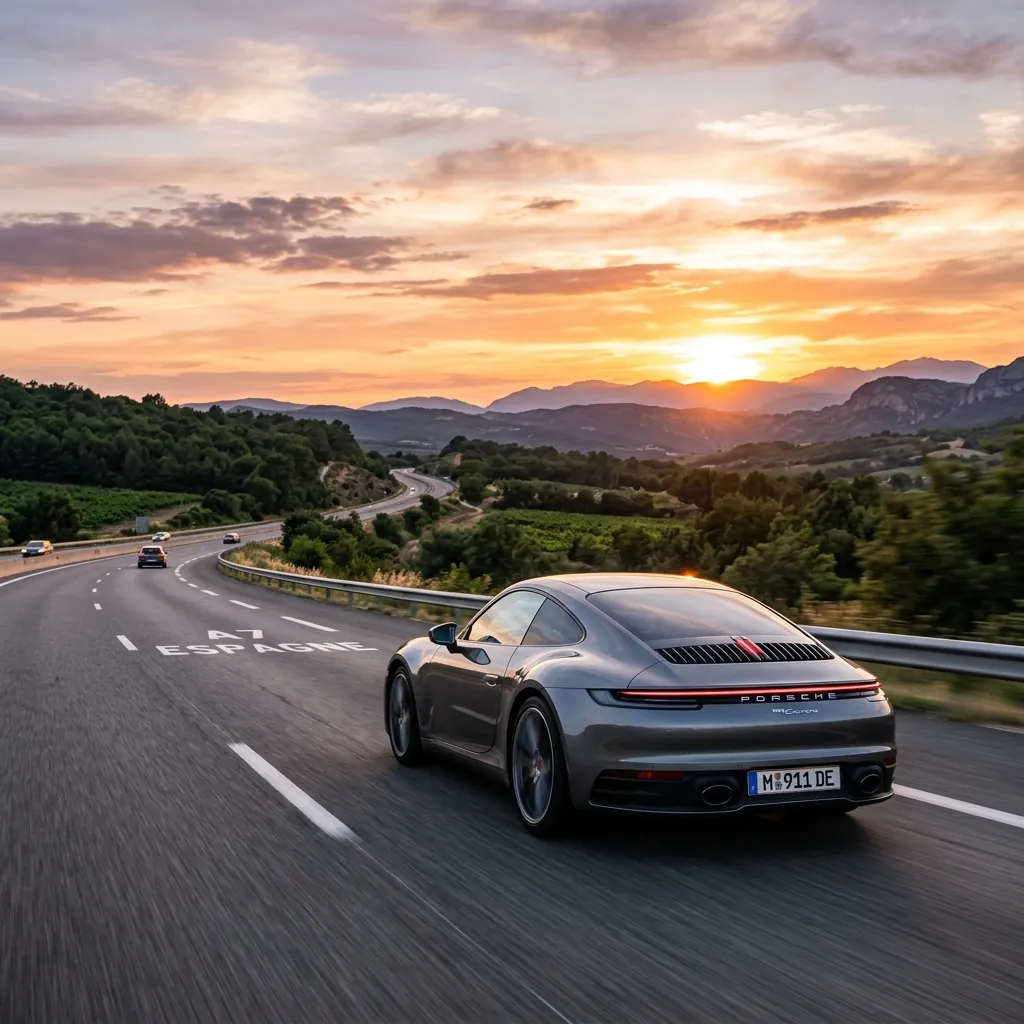 Coche alemán en carretera europea